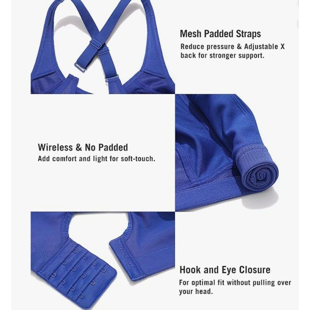 NEW Syrokan Sports Bra Womens 40D Royal Blue High Support Wireless New - Picture 5 of 6